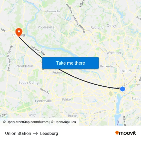 Union Station to Leesburg map