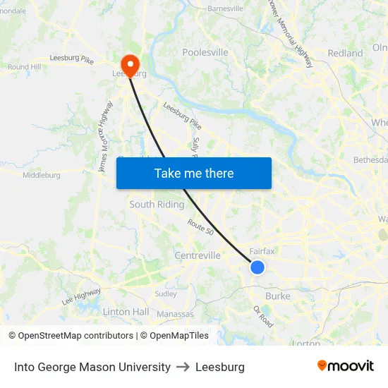 Into George Mason University to Leesburg map