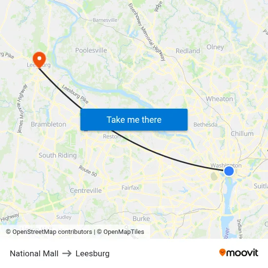 National Mall to Leesburg map