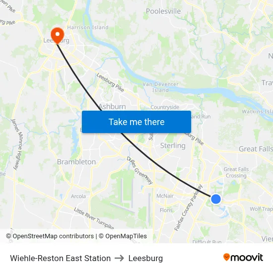 Wiehle-Reston East Station to Leesburg map