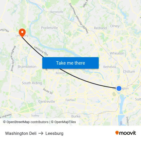 Washington Deli to Leesburg map