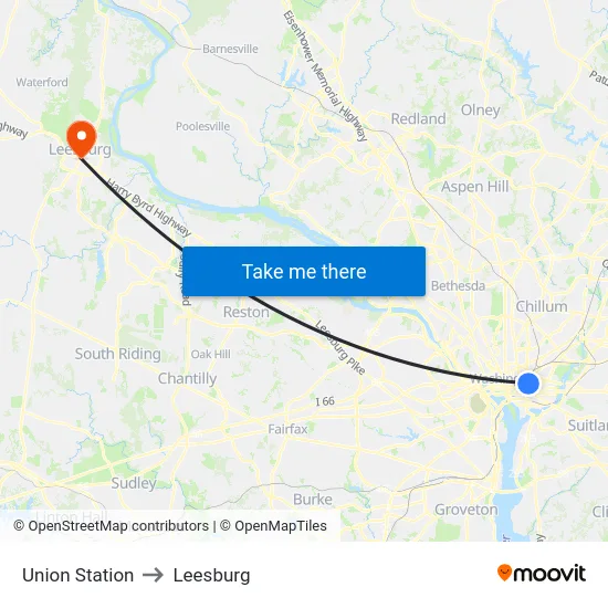 Union Station to Leesburg map