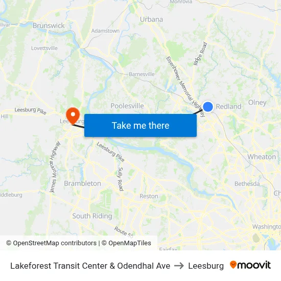Lakeforest Transit Center & Odendhal Ave to Leesburg map