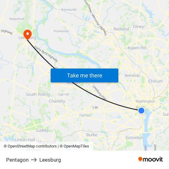 Pentagon to Leesburg map