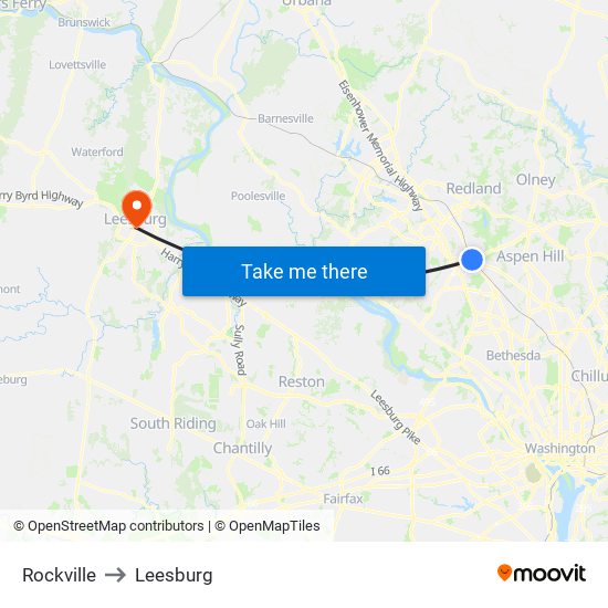 Rockville to Leesburg map