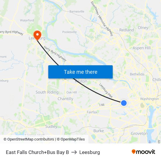 East Falls Church+Bay B to Leesburg map