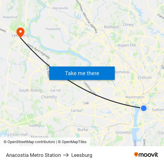 Anacostia Metro Station to Leesburg map