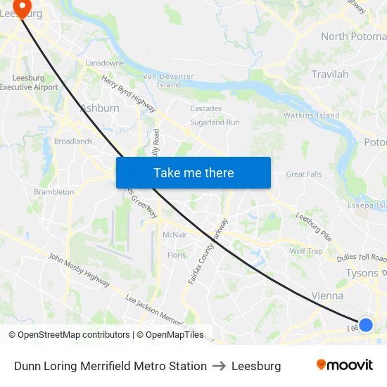 Dunn Loring Merrifield Metro Station to Leesburg map