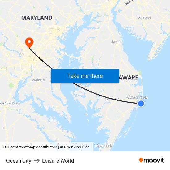 Ocean City to Leisure World map