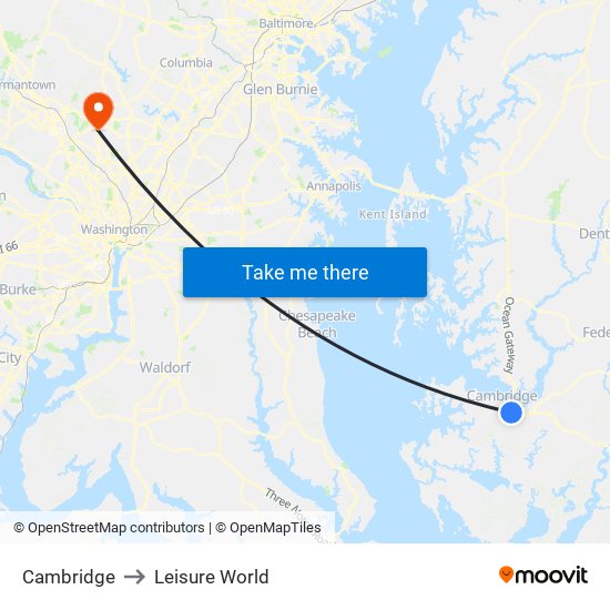 Cambridge to Leisure World map