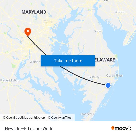 Newark to Leisure World map