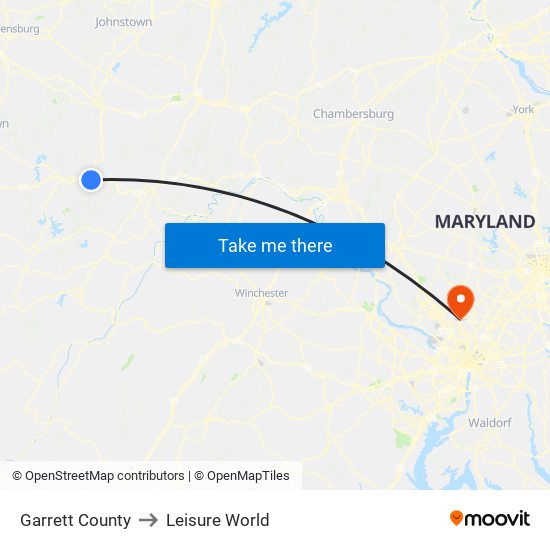 Garrett County to Leisure World map