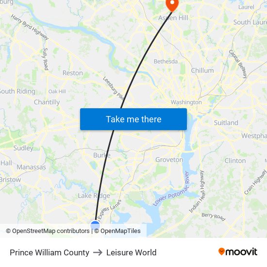 Prince William County to Leisure World map