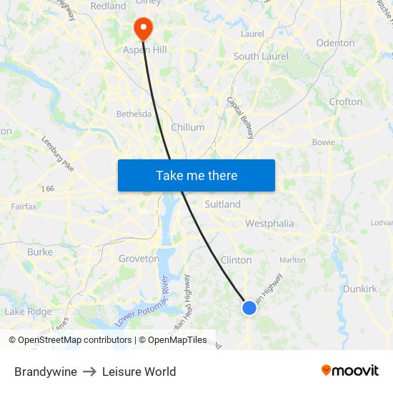 Brandywine to Leisure World map