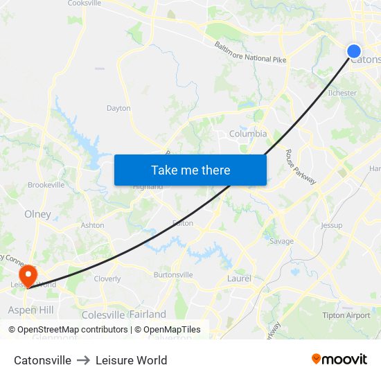 Catonsville to Leisure World map