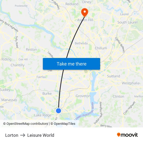 Lorton to Leisure World map