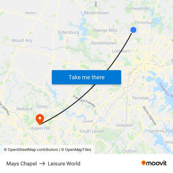 Mays Chapel to Leisure World map