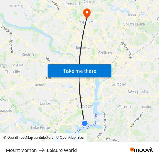 Mount Vernon to Leisure World map