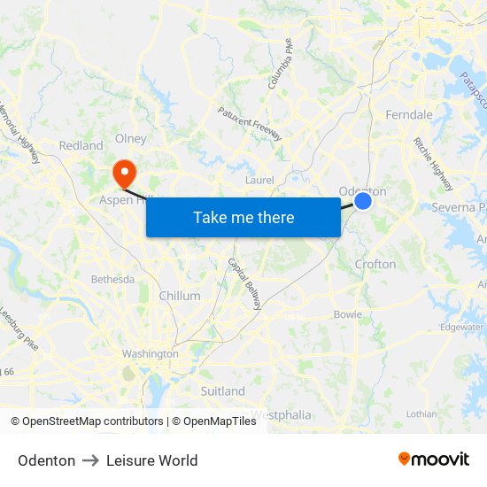 Odenton to Leisure World map