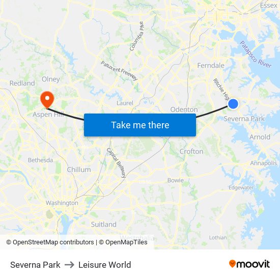 Severna Park to Leisure World map