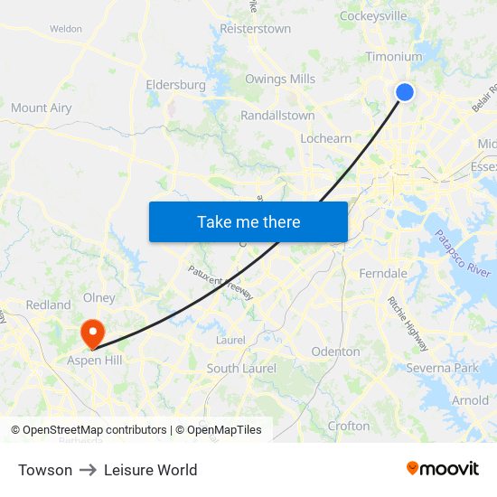 Towson to Leisure World map