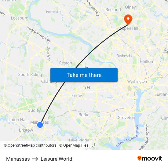 Manassas to Leisure World map