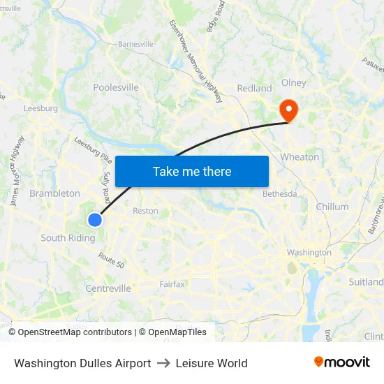 Washington Dulles Airport to Leisure World map