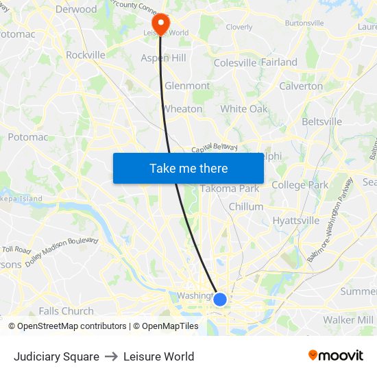 Judiciary Square to Leisure World map
