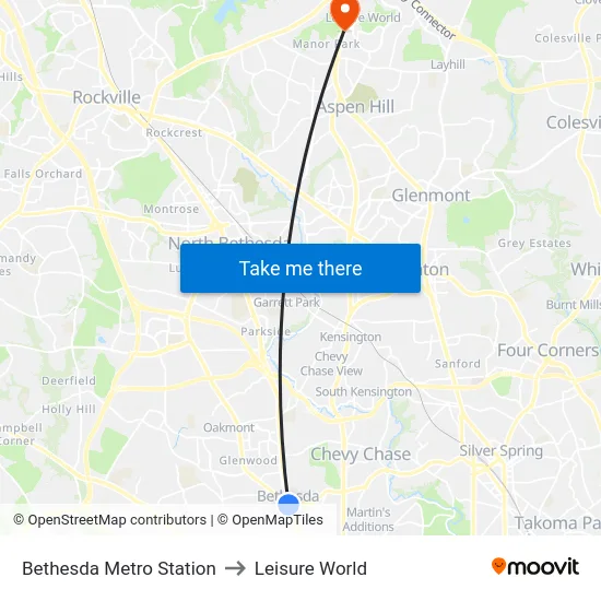 Bethesda Metro Station to Leisure World map