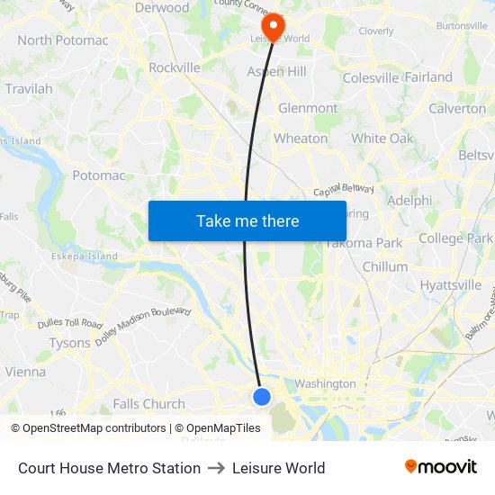 Court House Metro Station to Leisure World map