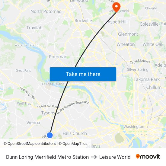 Dunn Loring Merrifield Metro Station to Leisure World map