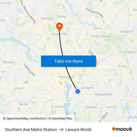 Southern Ave Metro Station to Leisure World map