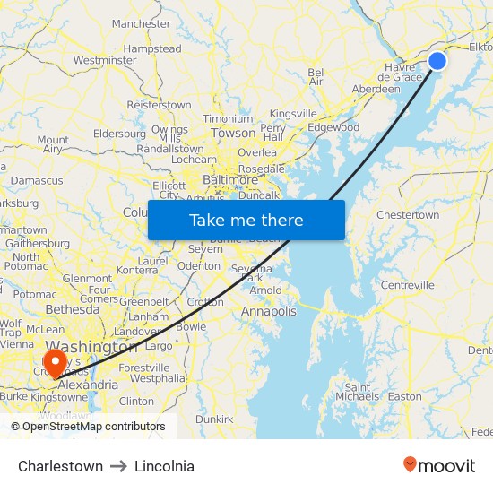 Charlestown to Lincolnia map