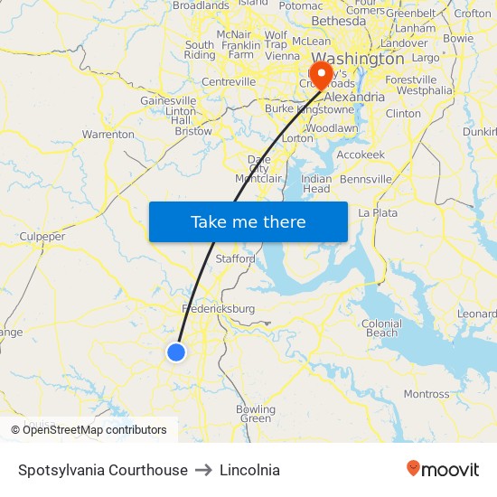 Spotsylvania Courthouse to Lincolnia map