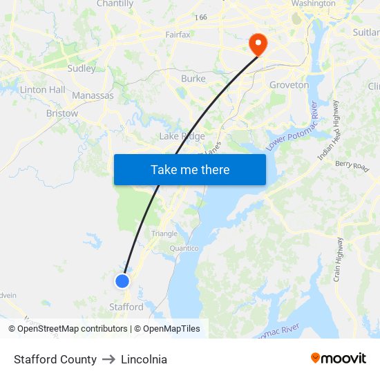 Stafford County to Lincolnia map