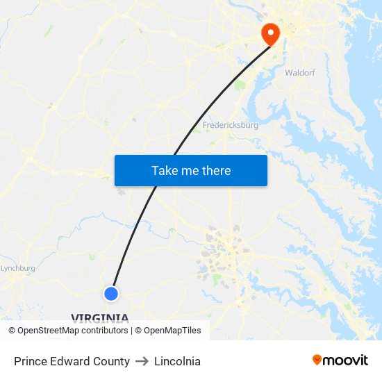 Prince Edward County to Lincolnia map