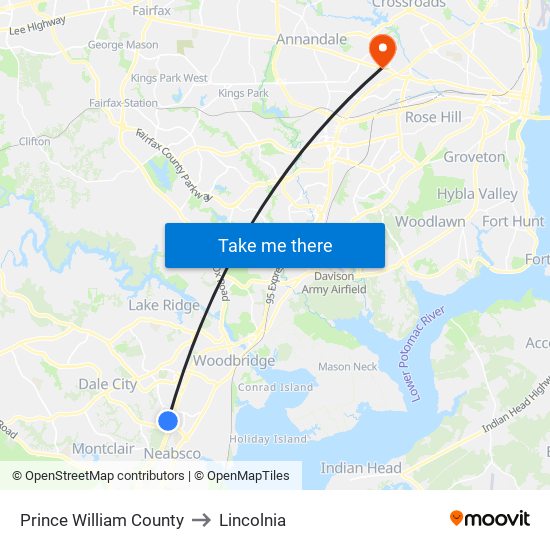 Prince William County to Lincolnia map