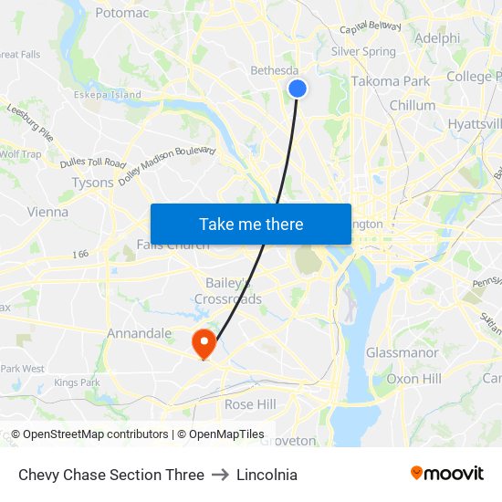 Chevy Chase Section Three to Lincolnia map