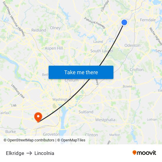 Elkridge to Lincolnia map