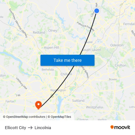 Ellicott City to Lincolnia map
