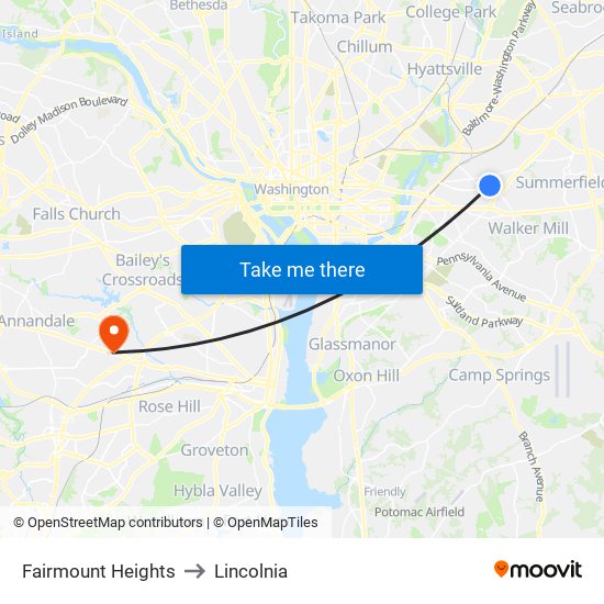 Fairmount Heights to Lincolnia map