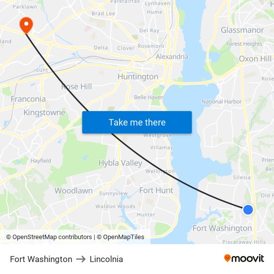 Fort Washington to Lincolnia map