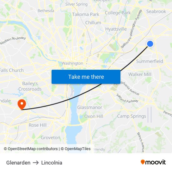 Glenarden to Lincolnia map