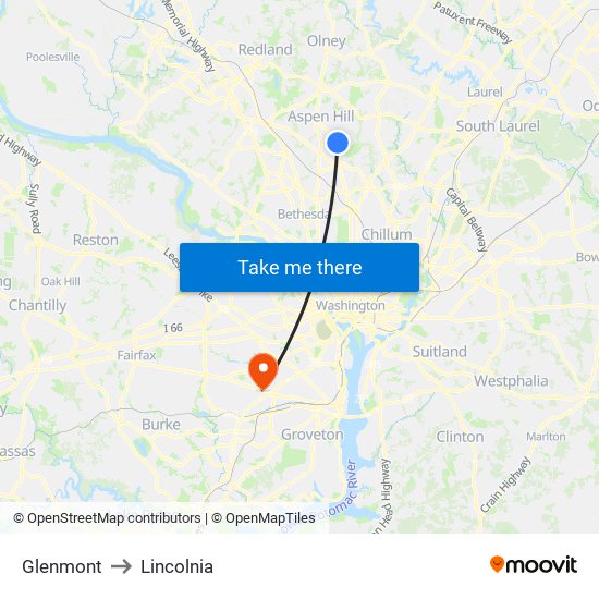 Glenmont to Lincolnia map