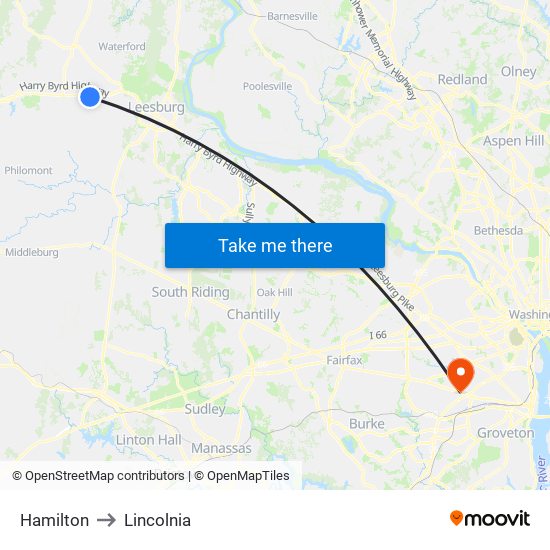 Hamilton to Lincolnia map