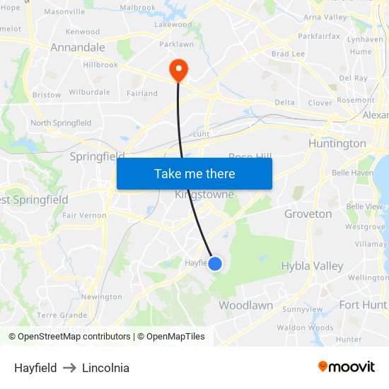 Hayfield to Lincolnia map