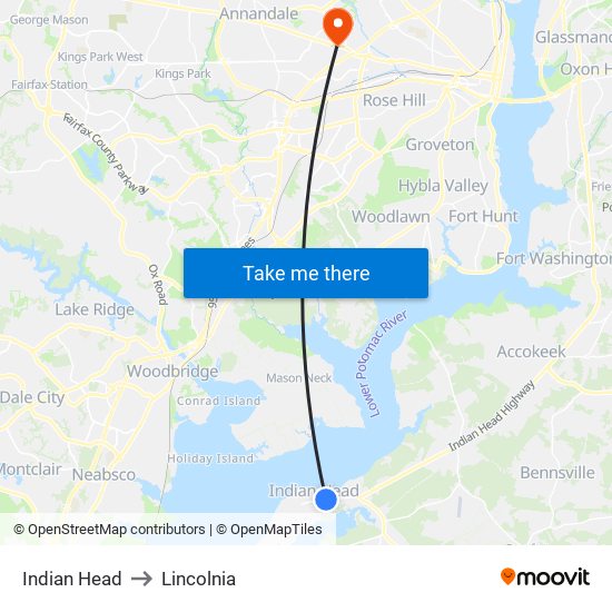Indian Head to Lincolnia map