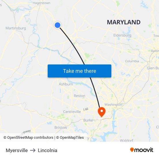 Myersville to Lincolnia map