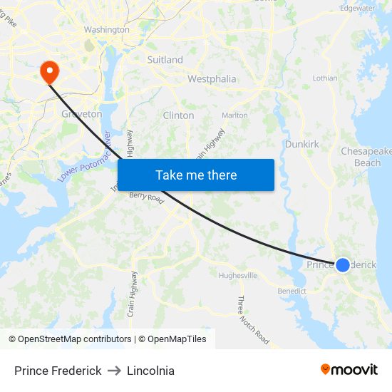 Prince Frederick to Lincolnia map