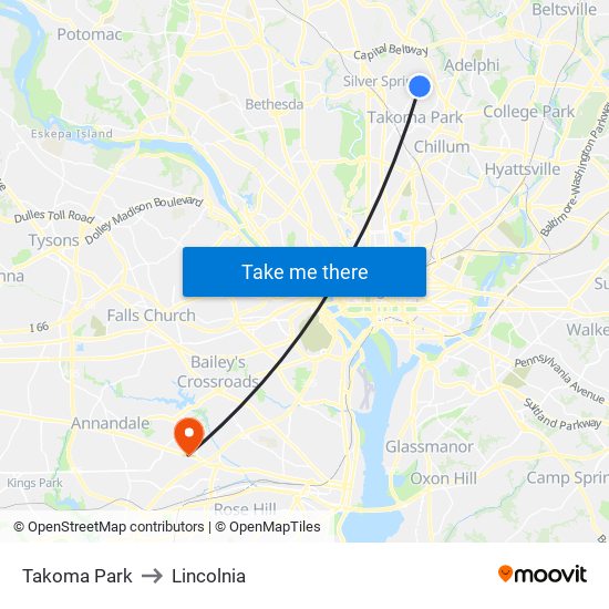 Takoma Park to Lincolnia map